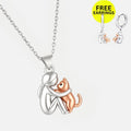 Cat Hug Pendant Necklace with Bonus Earrings