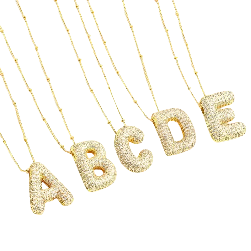 Bubble Letter Initial Necklace | Gold