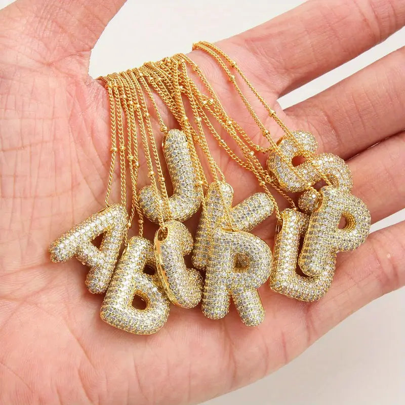 Bubble Letter Initial Necklace | Gold