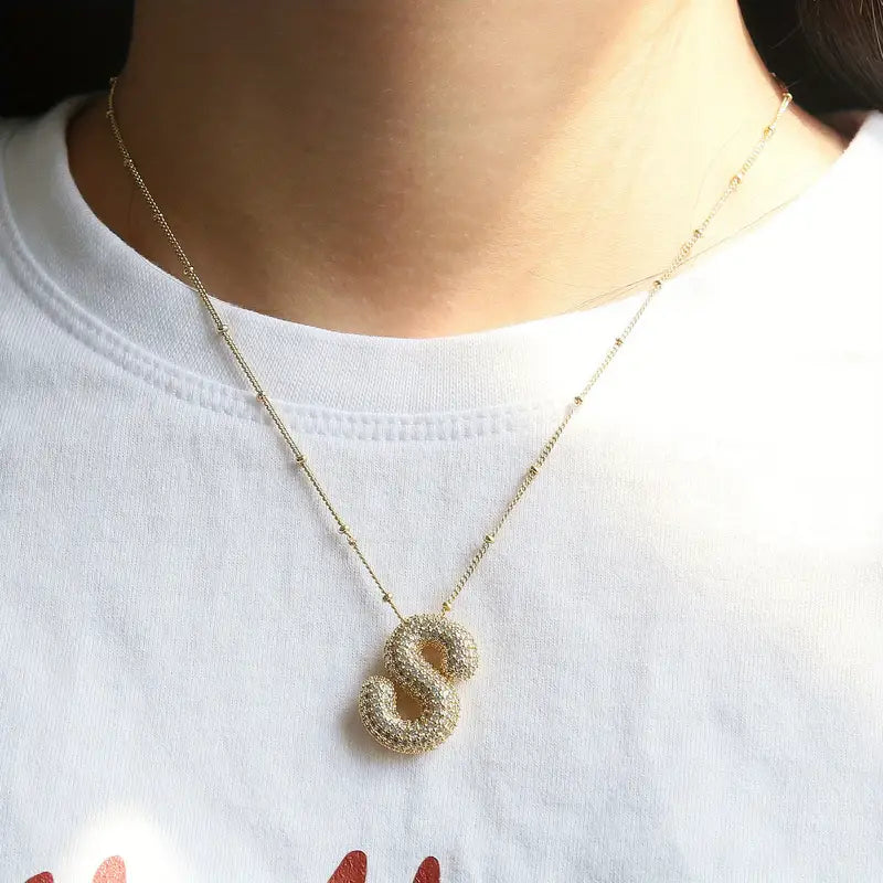 Bubble Letter Initial Necklace | Gold