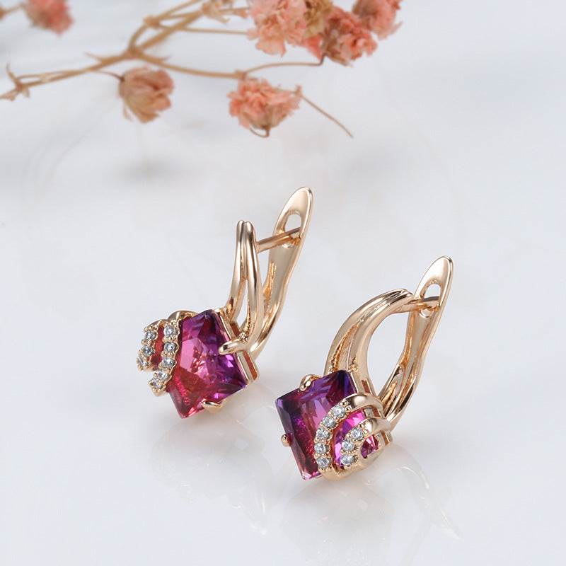 Crimson Square Crystal Earrings | Rose Gold