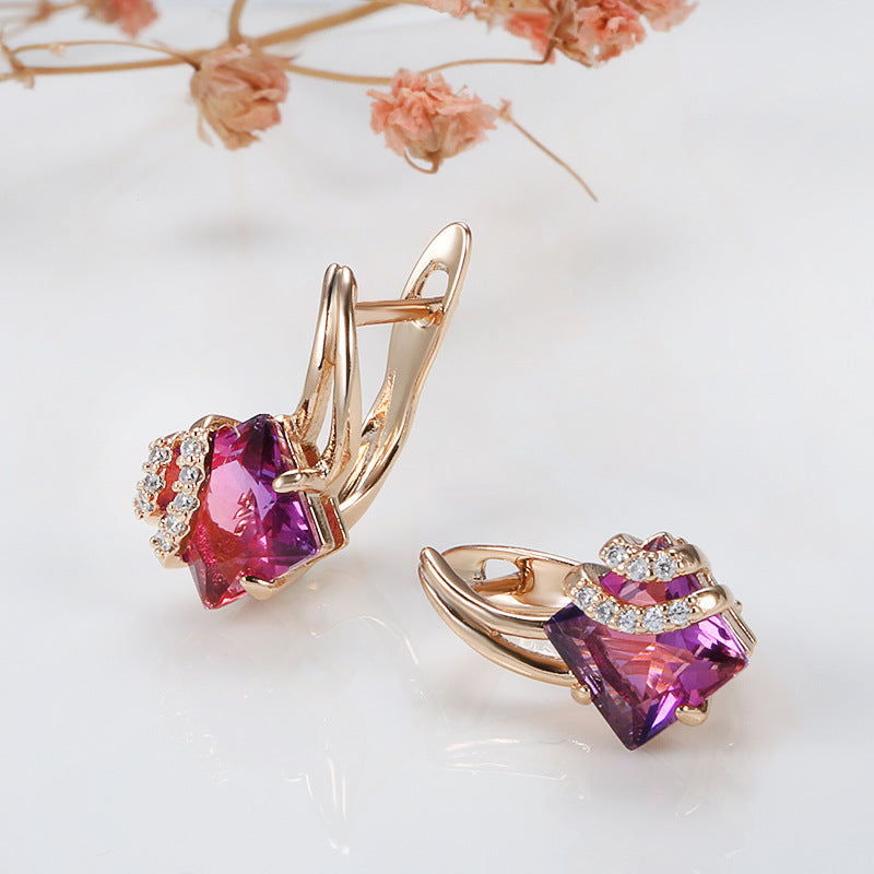 Crimson Square Crystal Earrings | Rose Gold