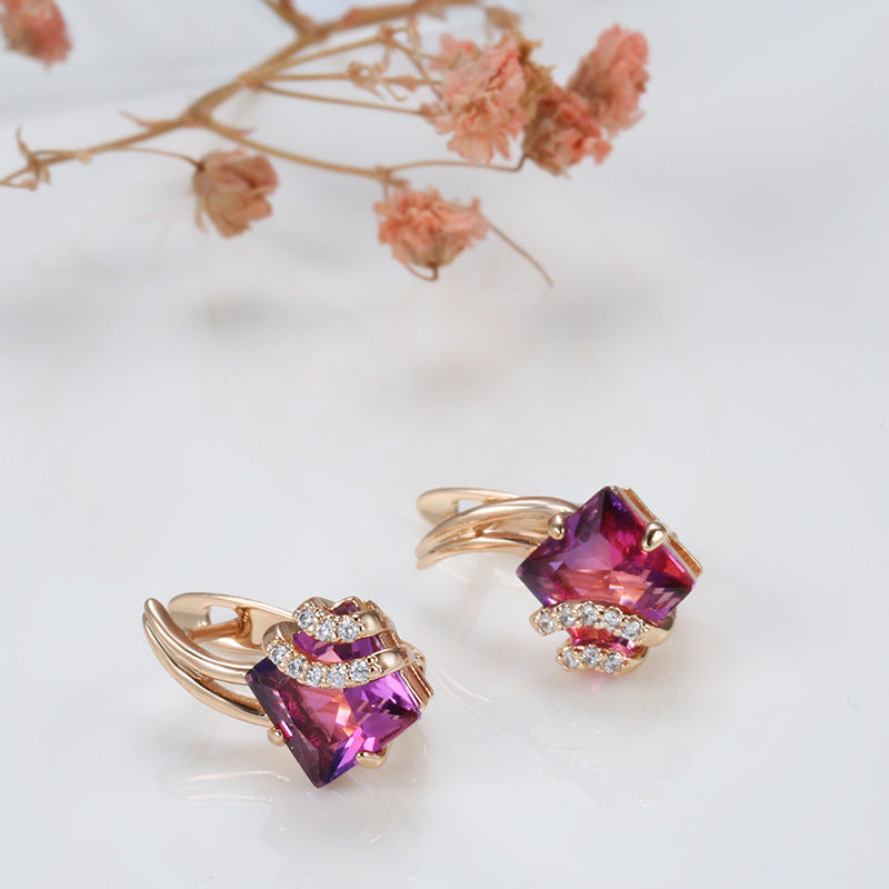 Crimson Square Crystal Earrings | Rose Gold