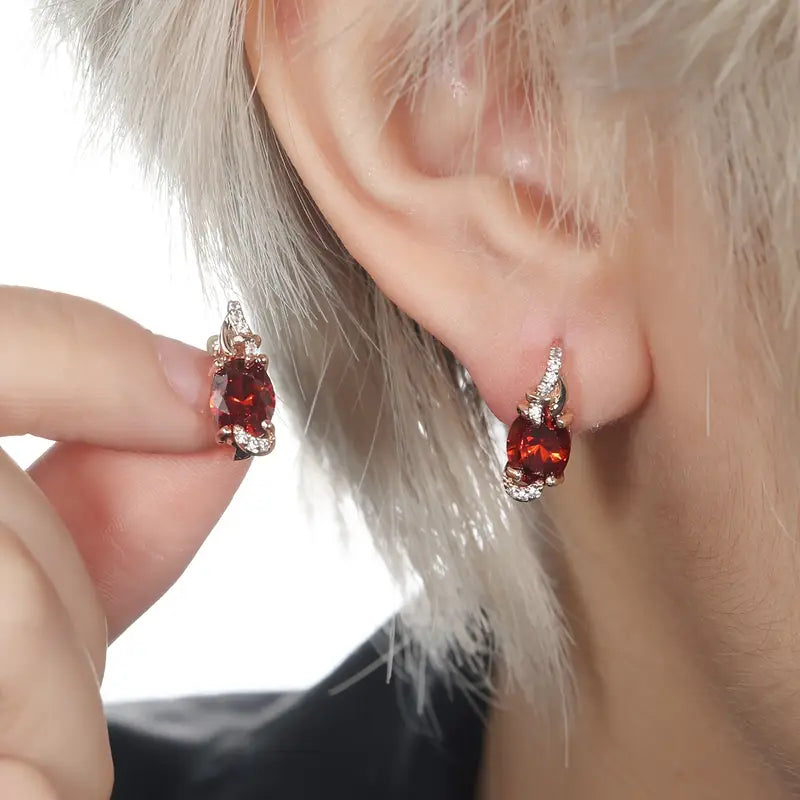 Crimson Twilight Drop Earrings | Gold