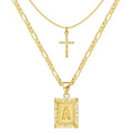 Cross Initial Necklace Set | Gold