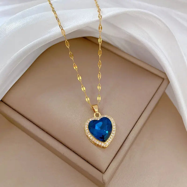 Gold Sapphire Heart Necklace