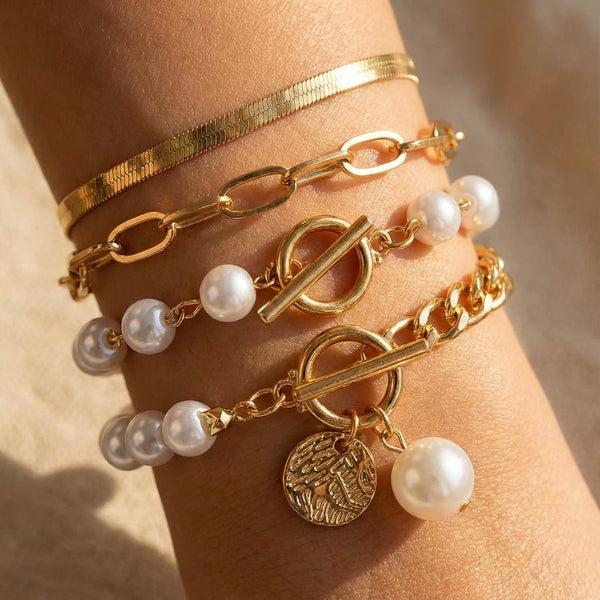 Layered Pearl Bracelet Set
