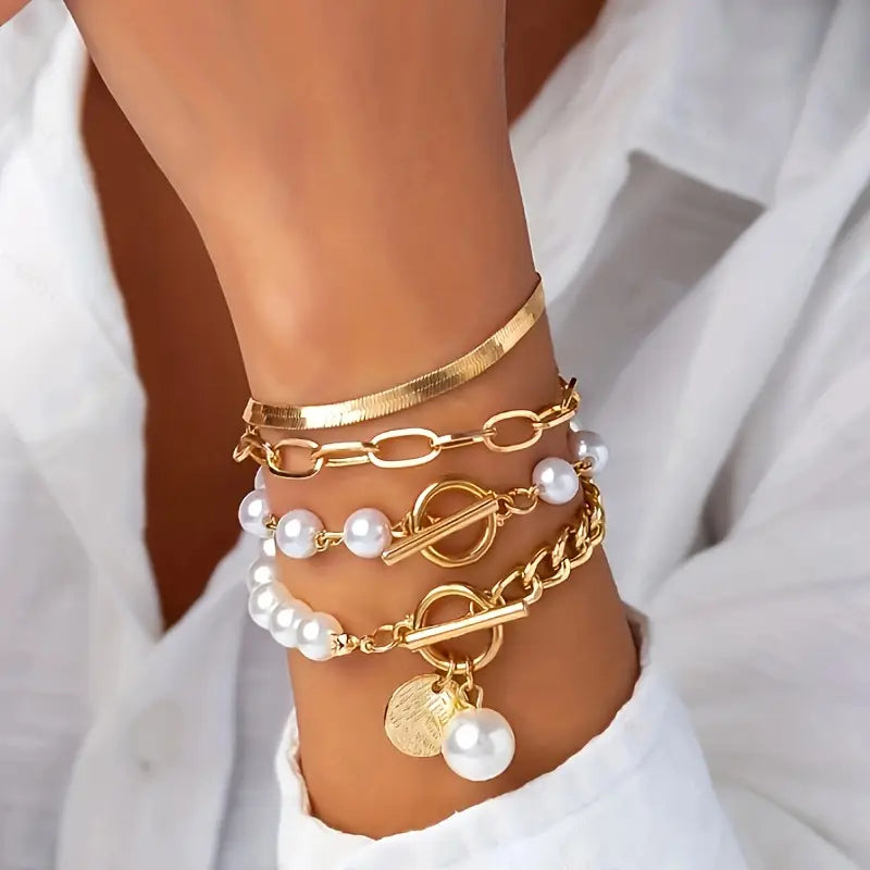 Layered Pearl Bracelet Set