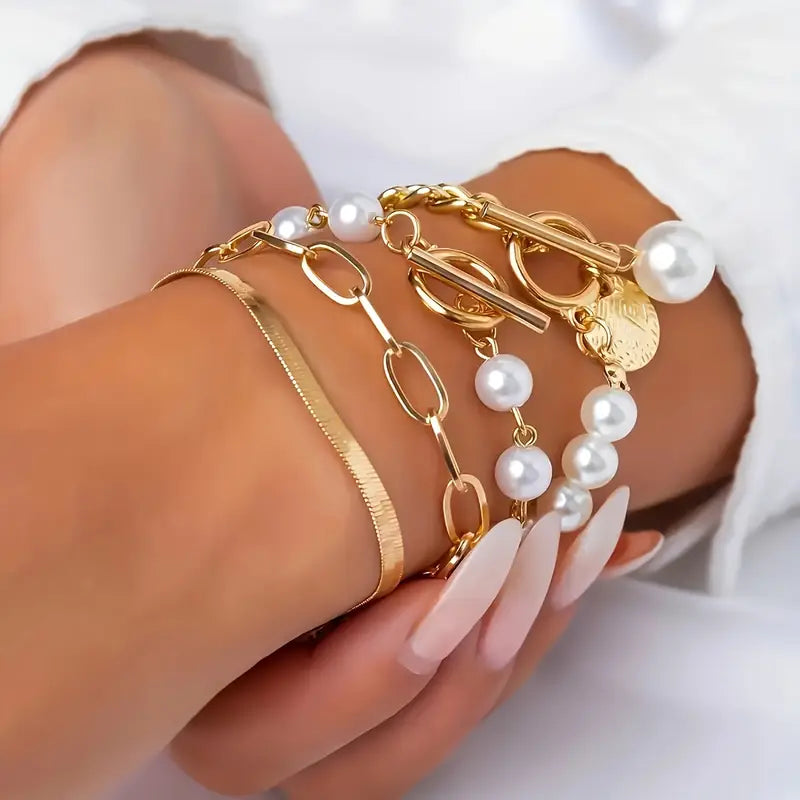Layered Pearl Bracelet Set
