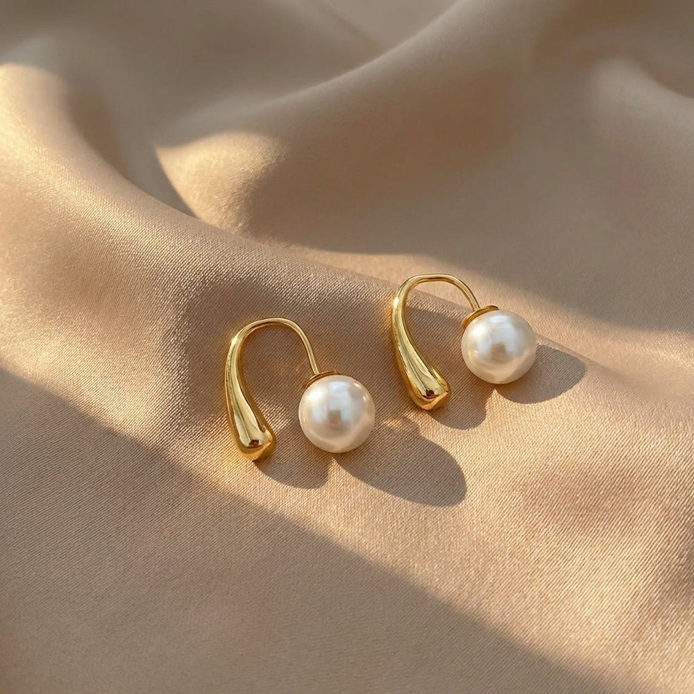 Minimalist Arc Pearl Earrings