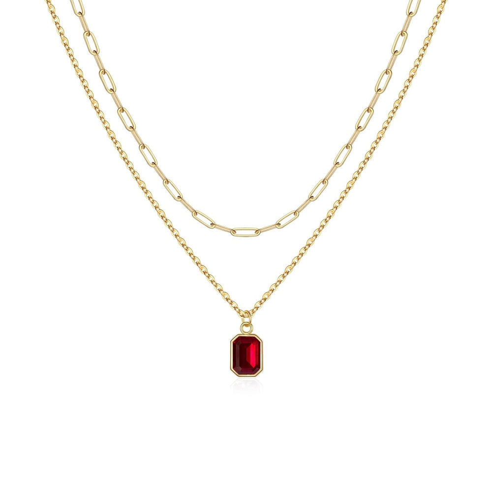 Paperclip Layered Ruby Necklace | Gold