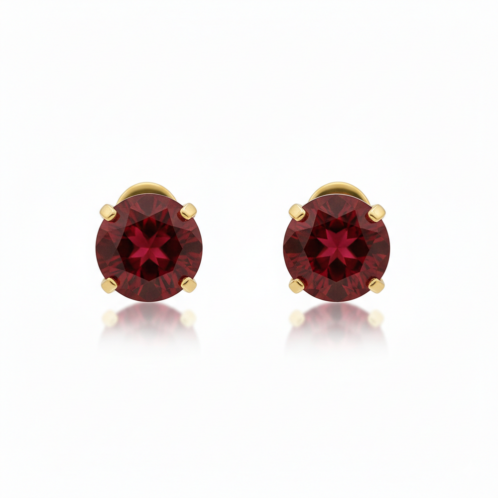 Ruby Round Stud Earrings | Gold