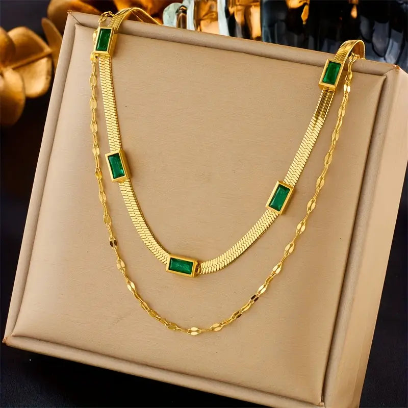Sister Gem Double-Layer Retro Necklace | Gold